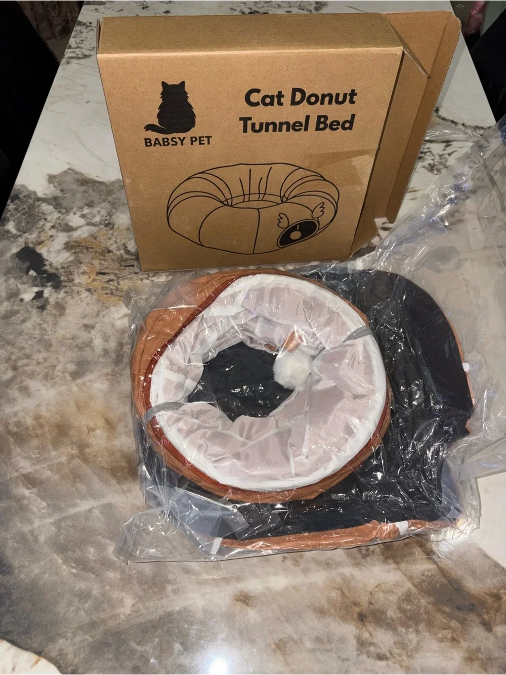 Cat Donut Tunnel Bed - Brown
